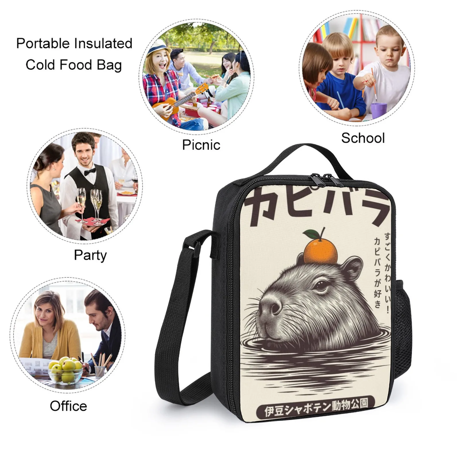 capybara japonais onsen lancheira imprimé sac à déjeuner avec bandoulière mini sac isotherme isolation boîte à déjeuner sac capybara japonais onsen lancheira imprimé sac à déjeuner avec bandoulière mini sac isotherme isolation boîte à déjeuner sac