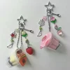 porte clés pudding japonais, breloque flan d'œuf rose jaune, accessoire perlé esthétique rétro