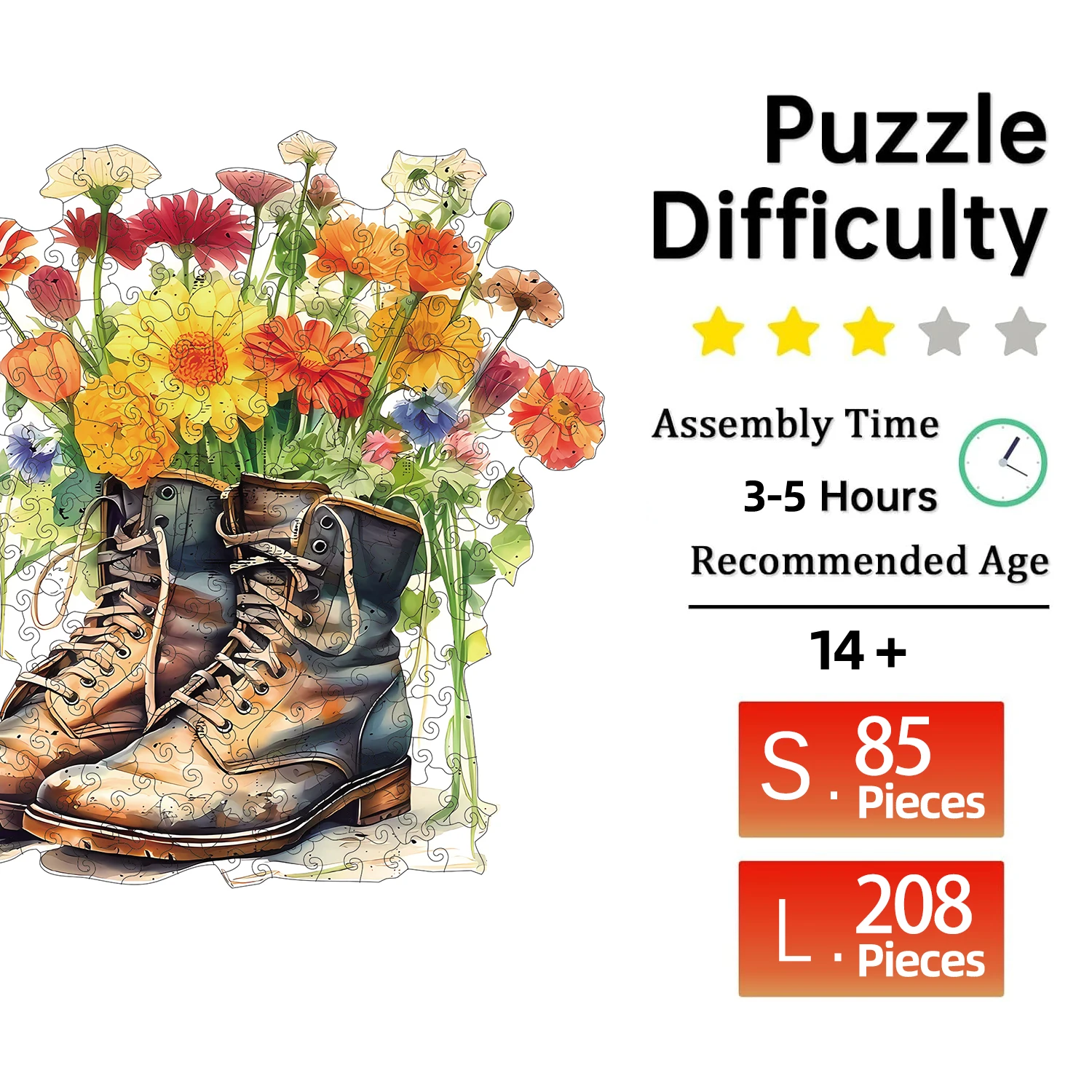 puzzle en bois pour adultes, fleurs et chaussures, cadeaux de vacances spéciaux pour amis, famille, décoration de maison d'art moderne puzzle en bois pour adultes, fleurs et chaussures, cadeaux de vacances spéciaux pour amis, famille, décoration de maison d'art moderne