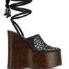 sandales d'été à talons compensés pour femmes, semelles épaisses, avec rivets en grain de bois, plateforme imperméable, talons hauts épais et sandales