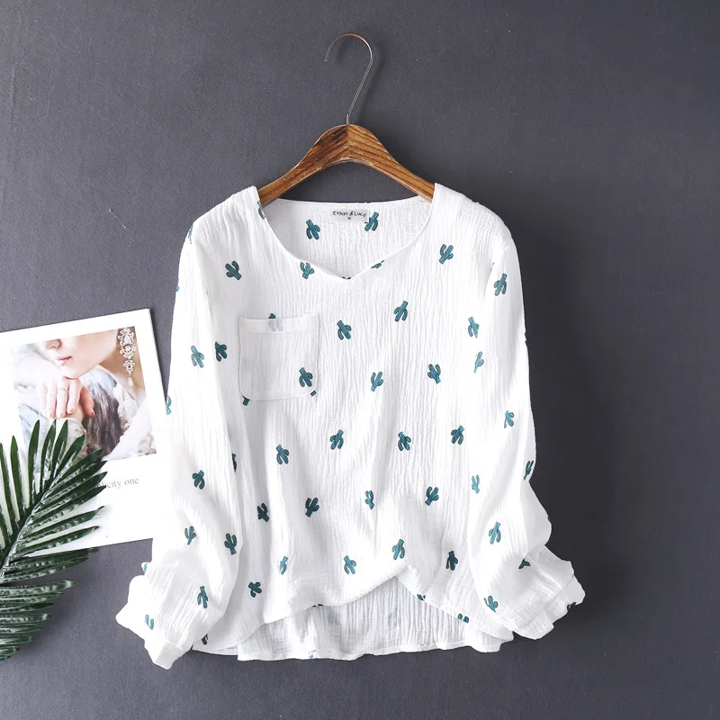 pyjama cactus en crêpe de coton pour femme, pantalon à manches longues, confortable, service à domicile, nouveau style japonais, printemps et automne pyjama cactus en crêpe de coton pour femme, pantalon à manches longues, confortable, service à domicile, nouveau style japonais, printemps et automne