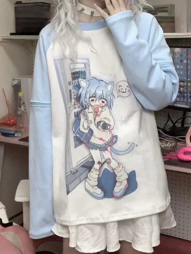 t shirt à manches longues pour femmes, haut kawaii harajuku, sous culture gothique japonaise, t shirts pour étudiants, vêtements d'extérieur de printemps t shirt à manches longues pour femmes, haut kawaii harajuku, sous culture gothique japonaise, t shirts pour étudiants, vêtements d'extérieur de printemps