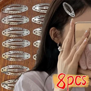 Pinces à cheveux à motif évidé vintage, pinces à cheveux ovales argentées géométriques Y2K, épingle à cheveux latérale en métal punk, accessoires pour cheveux coréens Pinces à cheveux à motif évidé vintage, pinces à cheveux ovales argentées géométriques Y2K, épingle à cheveux latérale en métal punk, accessoires pour cheveux coréens