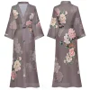 peignoir kimono à manches mi longues de style japonais pour femmes, robe longue femme, chemise de nuit, vêtements de nuit, satin imprimé fleuri, robe en span pour la maison