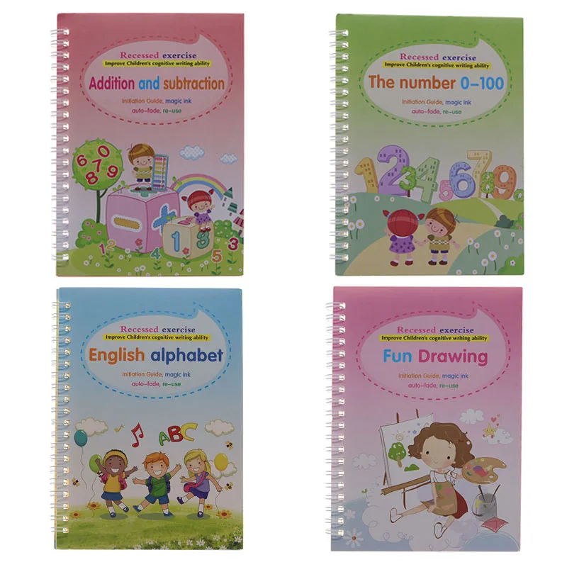 cahier d'écriture magique pour enfants avec autocollants, jouets de calligraphie montessori, cahier anglais, nettoyage et stylos, 1 ensemble, 4 pièces cahier d'écriture magique pour enfants avec autocollants, jouets de calligraphie montessori, cahier anglais, nettoyage et stylos, 1 ensemble, 4 pièces