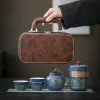 1 ensemble-ensemble à thé de voyage Portable Kung Fu service à thé théière en céramique boîte à thé tasse à thé en plein air tasse rapide boîte à thé sac en cuir