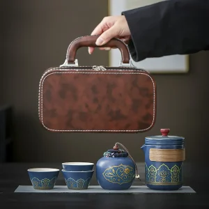1 ensemble-ensemble à thé de voyage Portable Kung Fu service à thé théière en céramique boîte à thé tasse à thé en plein air tasse rapide boîte à thé sac en cuir 1 ensemble-ensemble à thé de voyage Portable Kung Fu service à thé théière en céramique boîte à thé tasse à thé en plein air tasse rapide boîte à thé sac en cuir