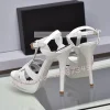 sandales à plateforme en cuir brillant pour femmes, chaussures ouvertes parker, sangle de rinçage, talons hauts pour dames, motif pierre, sexy, élégantes, chaussures de luxe