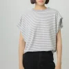 t shirt rayé japonais en coton pour femmes, ample, manches chauve souris, haut tricoté pour femmes