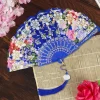 Éventail en soie vintage à motif floral, décoratif pour fête de mariage, chinois, japonais, pompon en bambou, danse, à main, 2023