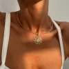 collier ras du cou en or de style coréen simple pour femmes, chaîne de cou hip hop en métal, chaîne de clavicule en alliage, pendentif soleil