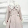 veste en laine noire pour femme, manteau japonais, produit en série, automne hiver, col à nœud mignon, doux et élégant, pardessus lolita