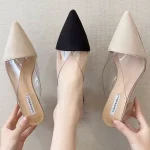 Sandales coréennes pour femmes, chaussures à talons hauts épais, pantoufles transparentes à la mode, escarpins sexuels, nouvelle collection été 2025 Sandales coréennes pour femmes, chaussures à talons hauts épais, pantoufles transparentes à la mode, escarpins sexuels, nouvelle collection été 2025