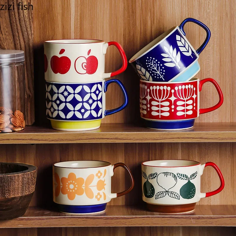 tasse à café florale rétro de style japonais, tasse en céramique, lait, avoine, poignée créative, tasse à latte, thé, standardisation, maison, couple, eau, 300ml tasse à café florale rétro de style japonais, tasse en céramique, lait, avoine, poignée créative, tasse à latte, thé, standardisation, maison, couple, eau, 300ml