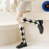 chaussettes hautes japonaises en coton pour femme, à carreaux, chaudes, pour ixsв, rue, livraison directe