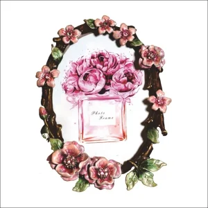 Cadre photo de campagne de Style japonais, cadre photo ovale en métal incrusté de petites fleurs, artisanat de décoration pour la maison