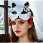 Demi-masque chat japonais fait à la main | Masque de cosplay Kitsune en dentelle élégante | Masque de style vintage | Pour la fête de Noël sur scène Demi-masque chat japonais fait à la main | Masque de cosplay Kitsune en dentelle élégante | Masque de style vintage | Pour la fête de Noël sur scène