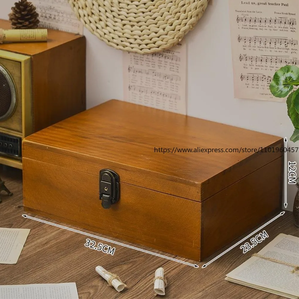 boîte de rangement de table verrouillable vintage de style japonais, bois massif, pour organiser les documents et les articles divers, en bois boîte de rangement de table verrouillable vintage de style japonais, bois massif, pour organiser les documents et les articles divers, en bois