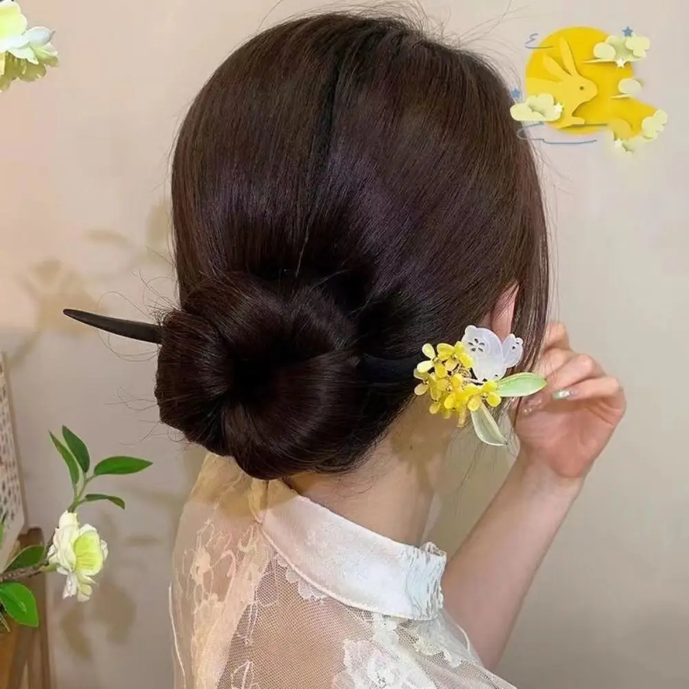 ornements de cheveux en bois, nouveau bâton de cheveux chinois, fleur faite à la main, épingle à cheveux avec pompon, fourchette vintage pour femmes et filles ornements de cheveux en bois, nouveau bâton de cheveux chinois, fleur faite à la main, épingle à cheveux avec pompon, fourchette vintage pour femmes et filles