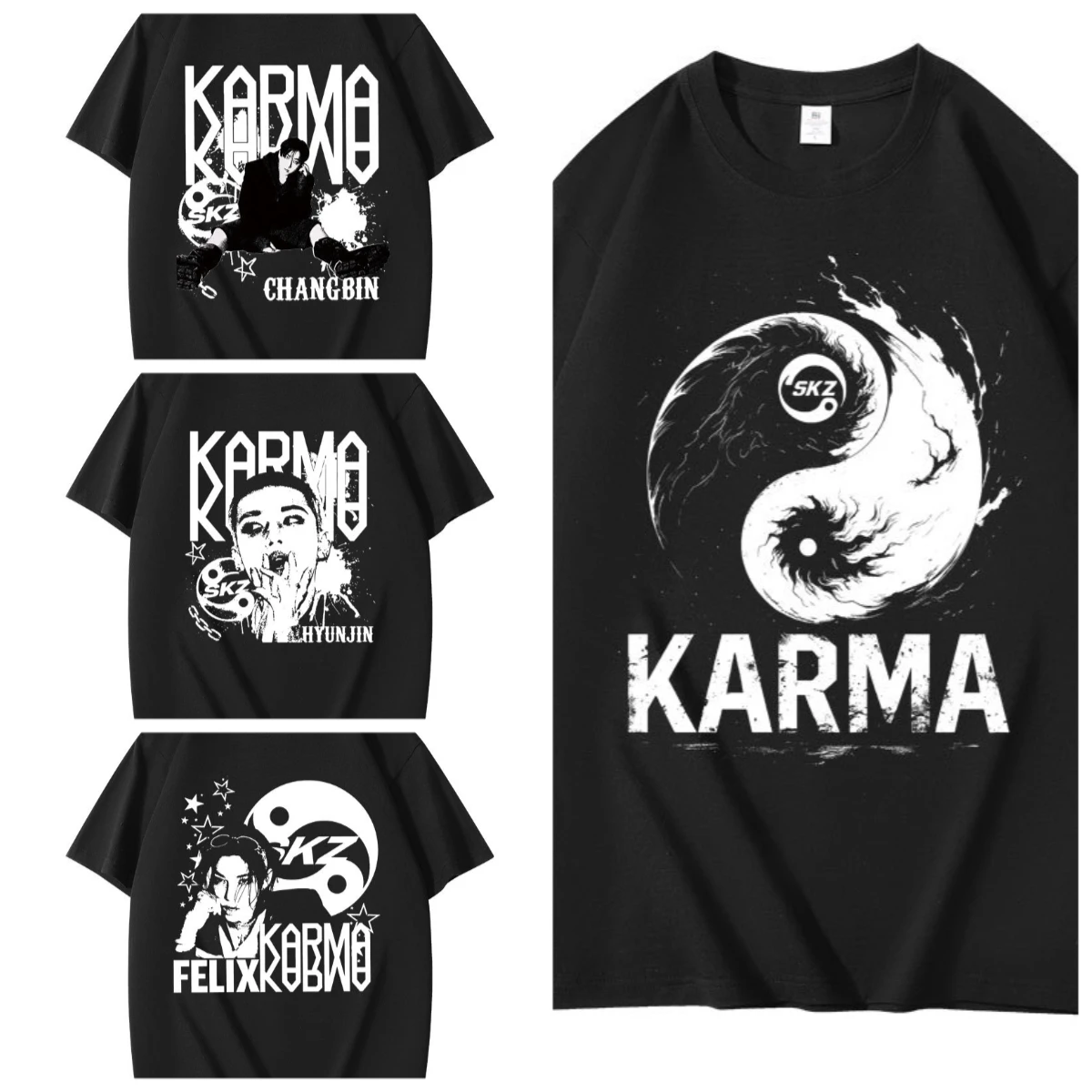 KPOP le 4ème Album KARMA t-shirt CHANGBIN HYUNJIN FELIX mode coréenne coton Hip Hop t-shirt Harajuku hauts Streetwear KPOP le 4ème Album KARMA t-shirt CHANGBIN HYUNJIN FELIX mode coréenne coton Hip Hop t-shirt Harajuku hauts Streetwear