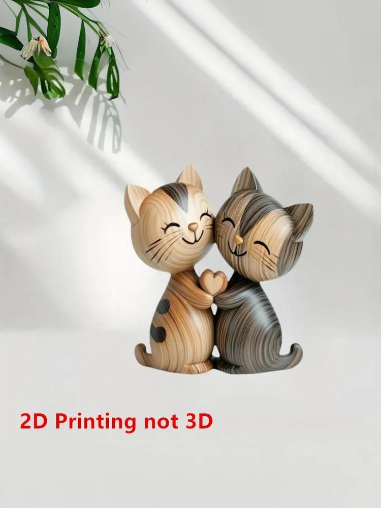 sculpture de couple chaton en bois, charmant chat plat 2d, cadeau pour passionné, grain de bois clair et foncé, décoration d'entrée de bureau pour la maison sculpture de couple chaton en bois, charmant chat plat 2d, cadeau pour passionné, grain de bois clair et foncé, décoration d'entrée de bureau pour la maison