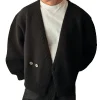 high street harajuku – cardigan noir pour hommes, marque tendance, décontracté, streetwear, rétro américain, pull tricoté ample, automne et hiver