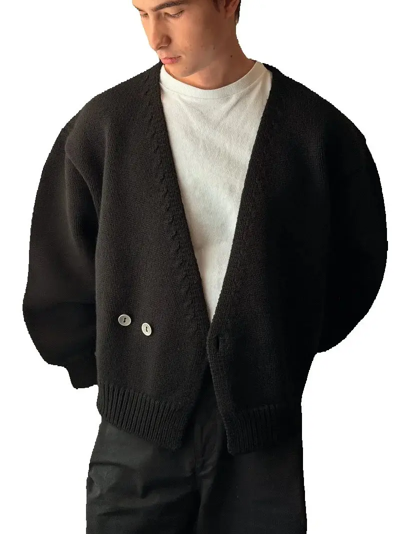 high street harajuku – cardigan noir pour hommes, marque tendance, décontracté, streetwear, rétro américain, pull tricoté ample, automne et hiver high street harajuku – cardigan noir pour hommes, marque tendance, décontracté, streetwear, rétro américain, pull tricoté ample, automne et hiver