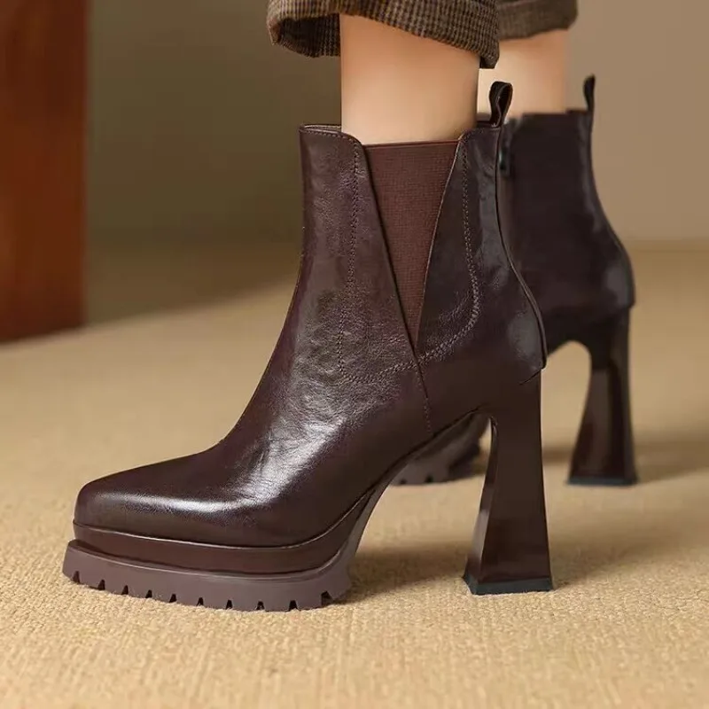 chaussures à talons bloc antidérapantes et résistantes à l'usure, plateforme à la mode, fermeture éclair latérale, bout pointu, chaussons à talons très hauts chaussures à talons bloc antidérapantes et résistantes à l'usure, plateforme à la mode, fermeture éclair latérale, bout pointu, chaussons à talons très hauts