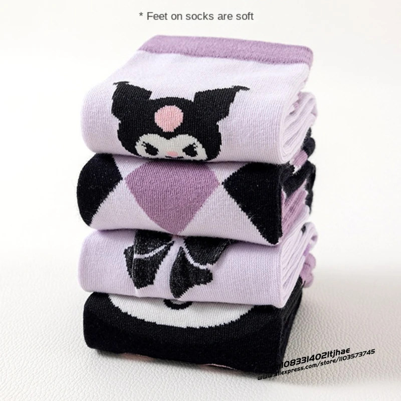 kawaii sanrio kuromi chaussettes anime hello kitty printemps été doux dans le tube dessin animé chaussettes filles mignonnes coton maison chaussette chaude kawaii sanrio kuromi chaussettes anime hello kitty printemps été doux dans le tube dessin animé chaussettes filles mignonnes coton maison chaussette chaude