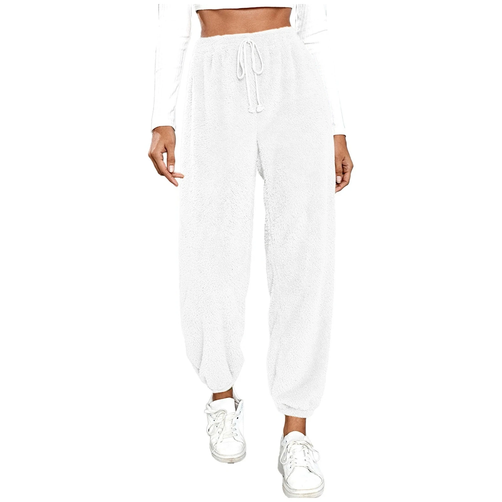 pantalon de survêtement chaud en fourrure pour femme, blanc, monochrome, document fjadt, taille haute, décontracté, épais, nouvelle mode, hiver, 2019 pantalon de survêtement chaud en fourrure pour femme, blanc, monochrome, document fjadt, taille haute, décontracté, épais, nouvelle mode, hiver, 2019