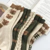 chaussettes à volants en coton vintage pour femmes, chaussettes mignonnes, chaussettes d'équipage, optique japonaise, ours kawaii, rinçage, preppy, automne, 6 paires
