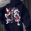 sweat à capuche imprimé koi pour hommes, style japonais, à la mode, pour jogging en plein air, décontracté, rue, harajuku, automne et hiver