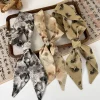 Élégant longue peinture à l'encre foulard en soie cravate de cheveux imprimé écharpe longue foulard en soie coiffure ruban ancien bandeau de cheveux fille