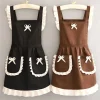Tablier japonais mignon avec ceinture pour femme, robe de femme de chambre, cuisine, ménage, restaurant, vêtements de travail, café, salopette