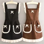 Tablier japonais mignon avec ceinture pour femme, robe de femme de chambre, cuisine, ménage, restaurant, vêtements de travail, café, salopette