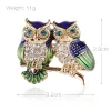 broches double hibou tendance, strass, badge, oiseau, animal, fête, costume décontracté, badge de décoration pour femmes, cadeaux de corsage