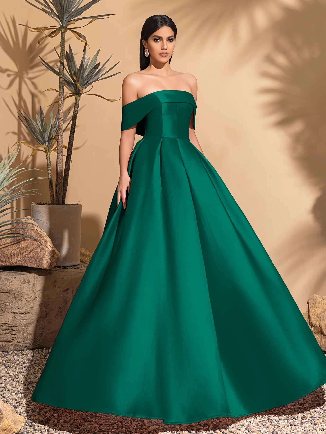 robe en satin à épaules dénudées avec cravate au dos, robe élégante et chic robe en satin à épaules dénudées avec cravate au dos, robe élégante et chic