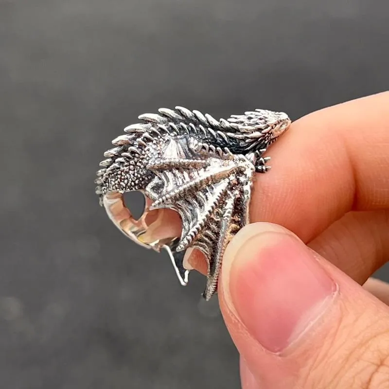 anneaux de dragon style gothique punk, ailes de ptérosaure, anneaux réglables d'ouverture pour hommes et femmes, bijoux vintage, accessoires cadeaux anneaux de dragon style gothique punk, ailes de ptérosaure, anneaux réglables d'ouverture pour hommes et femmes, bijoux vintage, accessoires cadeaux