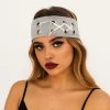 hibiscus papillon orchidée tricoté bandeau y2k hip hop fleur élastique bandeau large côté creux strass chaîne foulard