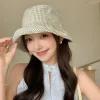 casquette seau à carreaux d'été japonaise, chapeau de soleil à carreaux bouclés à séchage rapide, casquette de pêcheur pliable avec nœud pour femmes