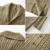 veste cardigan mi longue tricotée pour hommes, manches longues, revers, jacquard, pull décontracté, manteaux, premium, slim, vêtements d'extérieur en peluche, hiver