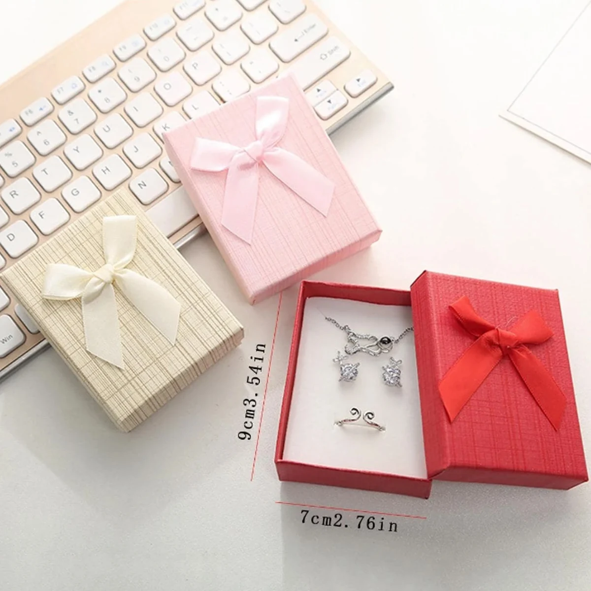boîte cadeau de bijoux pour femmes, 1 pièce, motif à carreaux, décor d'arc, pour emballage de bijoux boîte cadeau de bijoux pour femmes, 1 pièce, motif à carreaux, décor d'arc, pour emballage de bijoux