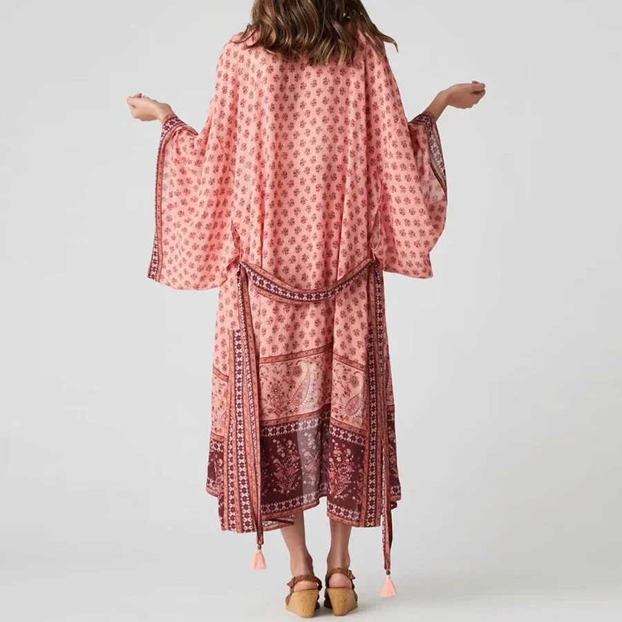 AYUALIN-Kimono à Imprimé Floral Rose pour Femme, Robe Longue, Cardigan en Coton Rayonne, Blouse de Plage Boho et Chemise d’Été, 2024 AYUALIN-Kimono à Imprimé Floral Rose pour Femme, Robe Longue, Cardigan en Coton Rayonne, Blouse de Plage Boho et Chemise d’Été, 2024