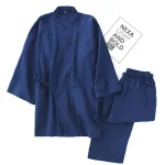 Robes Kimono en coton pour hommes, pyjama, vêtements fins, couleurs noir et marine, vêtements de maison, amples et décontractés, ensembles de Robe pour hommes, printemps et automne Robes Kimono en coton pour hommes, pyjama, vêtements fins, couleurs noir et marine, vêtements de maison, amples et décontractés, ensembles de Robe pour hommes, printemps et automne
