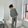 ensemble sportif violet décontracté pour femmes, nouvelle mode printemps automne 2021, sweat shirt ample, pantalon long, ensemble deux pièces, atmosphère élégante
