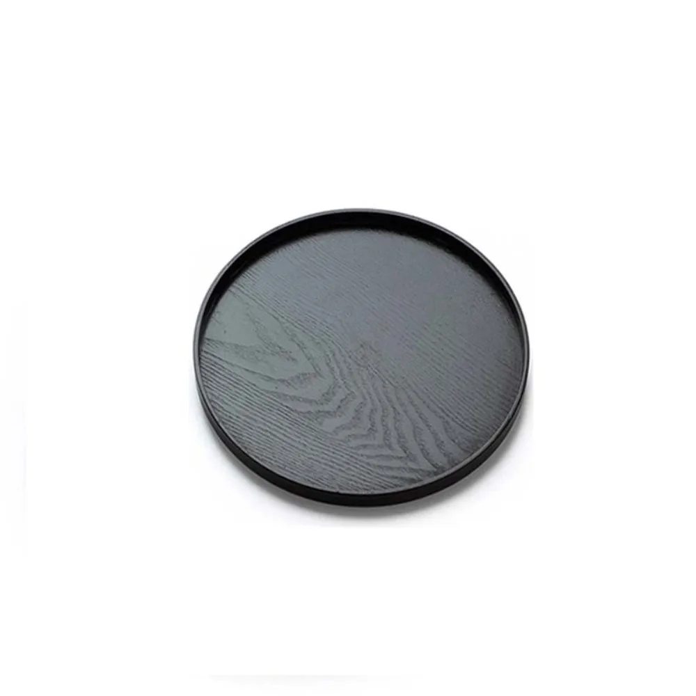 Plateau de service rond multifonctionnel, plateau à thé noir en bois, assiette alimentaire japonaise, café Plateau de service rond multifonctionnel, plateau à thé noir en bois, assiette alimentaire japonaise, café
