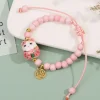 bracelet chat porte bonheur mignon pour filles, bracelets de perles colorés réglables, pendentif chat en céramique harajuku, bijoux à breloques