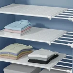 Séparateur extensible blanc, panneau de couches rétractables sans poinçon pour le rangement de garde-robe, étagère de cuisine et de salle de bains, diviseurs de dortoir Séparateur extensible blanc, panneau de couches rétractables sans poinçon pour le rangement de garde-robe, étagère de cuisine et de salle de bains, diviseurs de dortoir