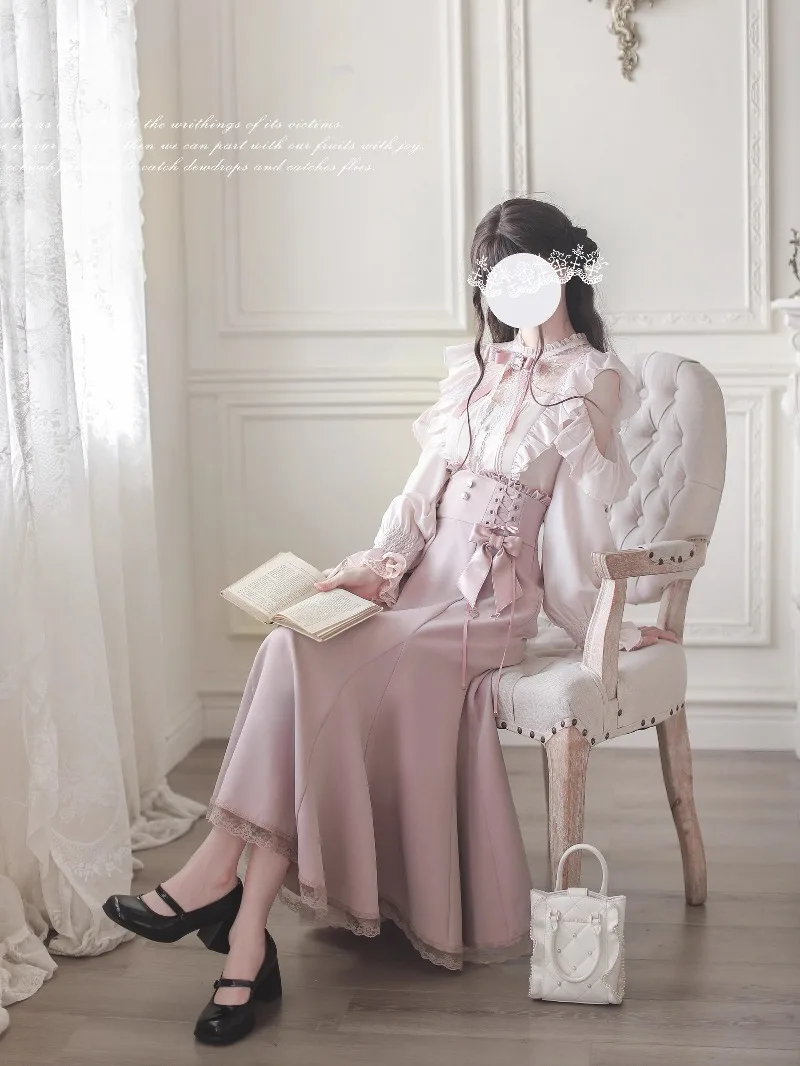japonais rojita mini série sc chemisier rose et blanc jupe sirène élégante produite en série manches longues chemise à simple boutonnage fille japonais rojita mini série sc chemisier rose et blanc jupe sirène élégante produite en série manches longues chemise à simple boutonnage fille