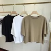 Été dames décontracté dos nu t shirt coréen femmes col rond ample doux épicé vent à manches courtes culture hauts femmes vêtements